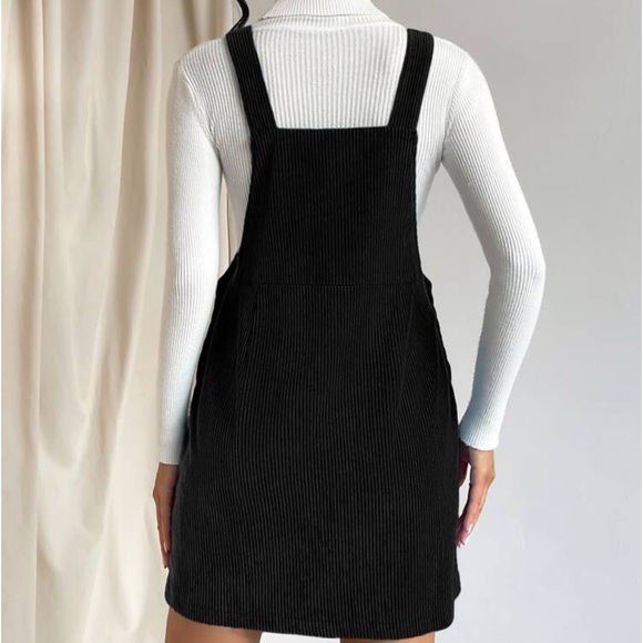Classic Elegant Corduroy Solid Pocket Jumper Overall Dress Without Sweater - Picture 2 of 15